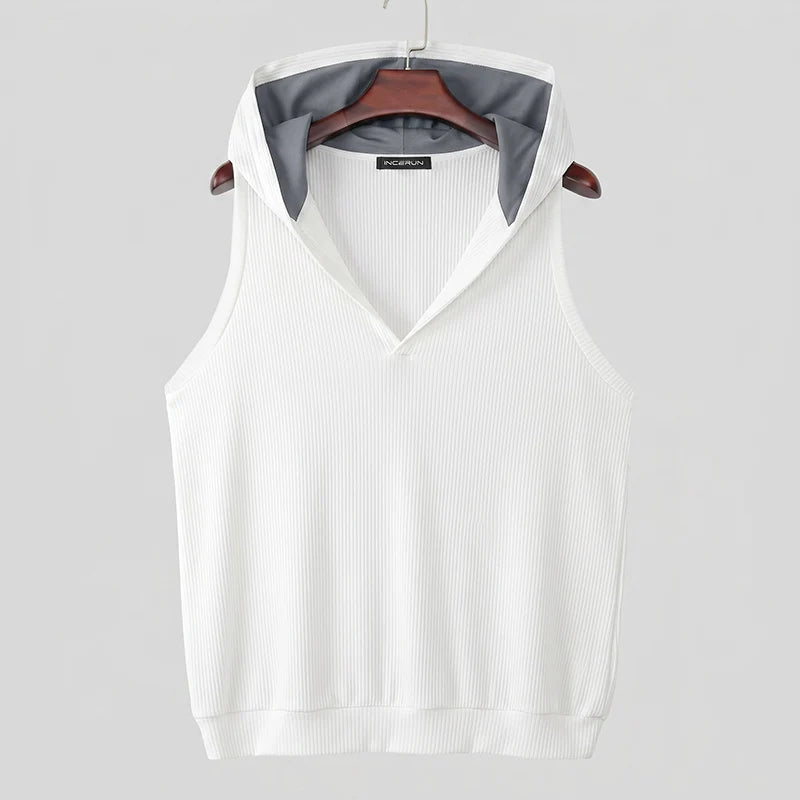 INCERUN Men's Tank Tops Patchwork Sleeveless Hooded Casual Male Vests Summer Streetwear Loose 2026 Casual Men Clothes Tops S-3XL