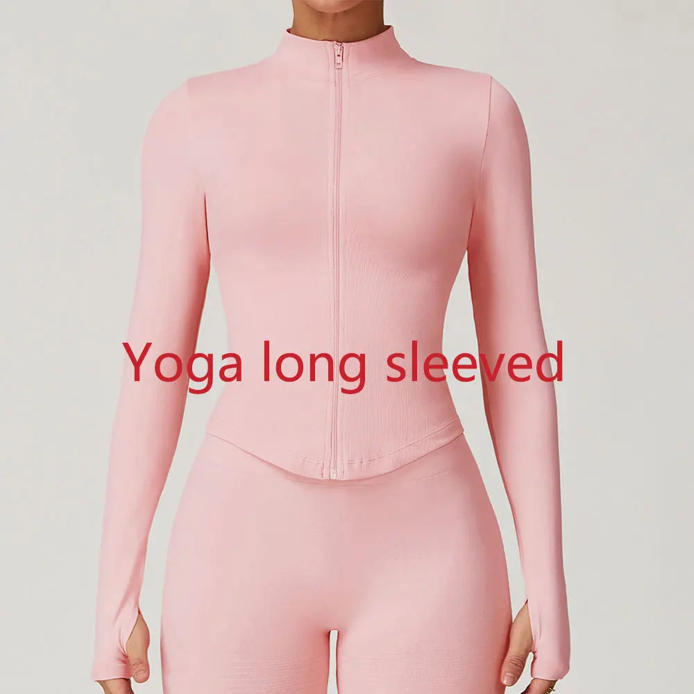 Zipper Long Sleeve Women Yoga T-shirts Fitness Jacket Solid Sports Top Running Shirts Sexy Quick Dry Gym Crop Tops Sport Wear