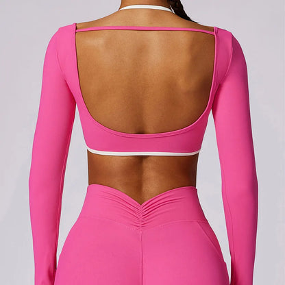 Women's Long Sleeve Top Hollowing Out Yoga Shirts Running T-Shirt Workout Running Fitness Gym Sports Top Training Crop Top