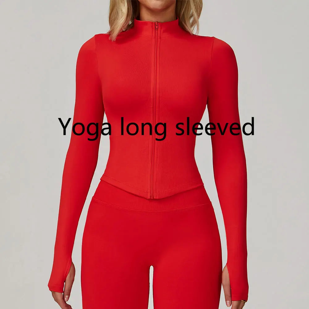 Zipper Long Sleeve Women Yoga T-shirts Fitness Jacket Solid Sports Top Running Shirts Sexy Quick Dry Gym Crop Tops Sport Wear