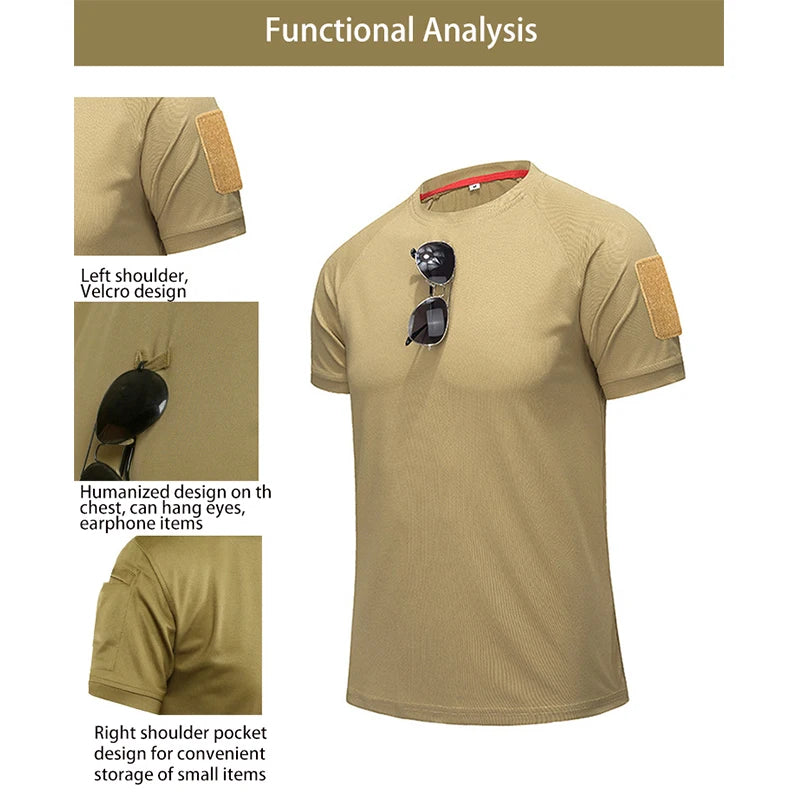 Men's Summer Fast Dry Pullerover O-Neck Tees Breathable Tactical Camping Trekking Hiking Climbing Quick Dry Sport T-Shirt