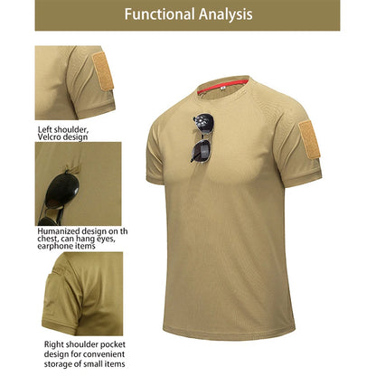 Men's Summer Fast Dry Pullerover O-Neck Tees Breathable Tactical Camping Trekking Hiking Climbing Quick Dry Sport T-Shirt