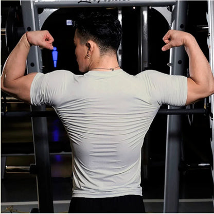 Men Compression Fitness Shirts Short Sleeve Bodybuilding T-Shirts Quick Dry Training Gym T Shirt Sport Running Shirt Soccer Top