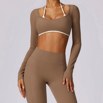 Women's Long Sleeve Top Hollowing Out Yoga Shirts Running T-Shirt Workout Running Fitness Gym Sports Top Training Crop Top