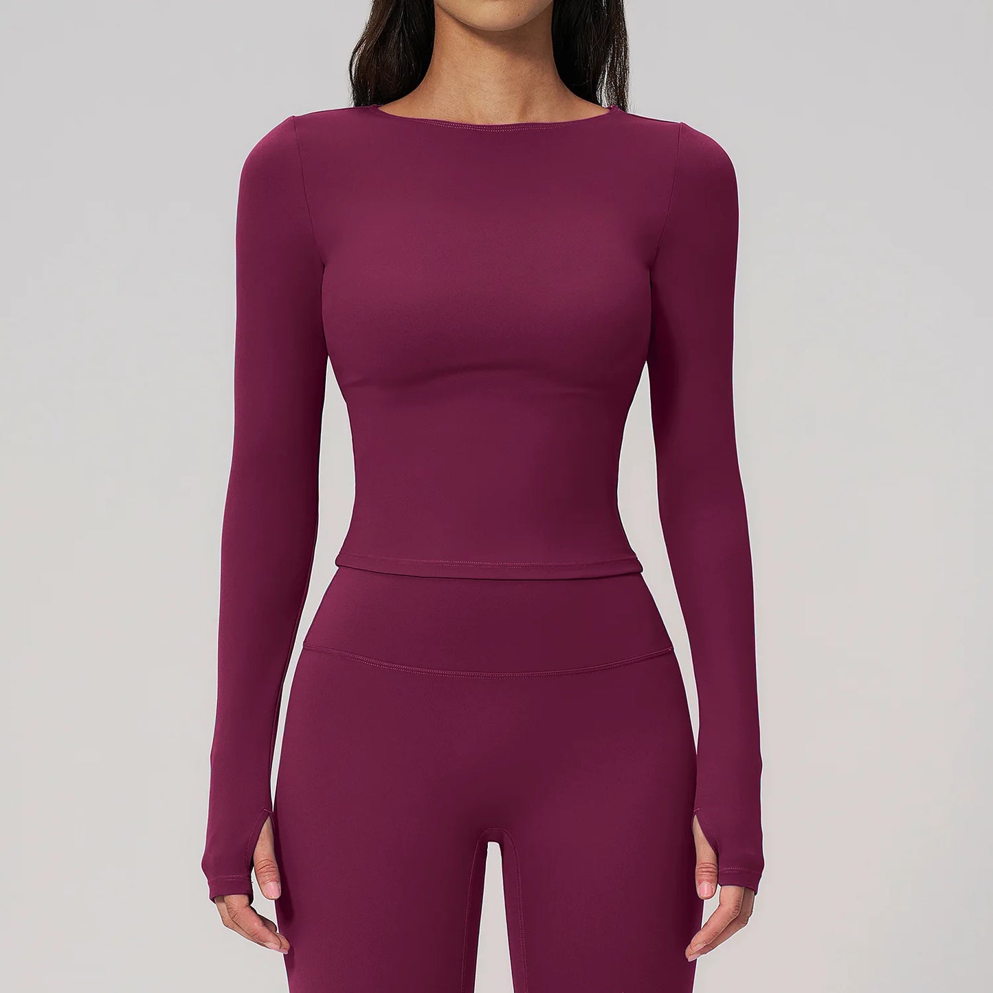 Women's Yoga Long Sleeve Slim Solid Color Fitness Top Gym Exercise Running Shirt Bare Feel Breathable High Elasticity Sports Top