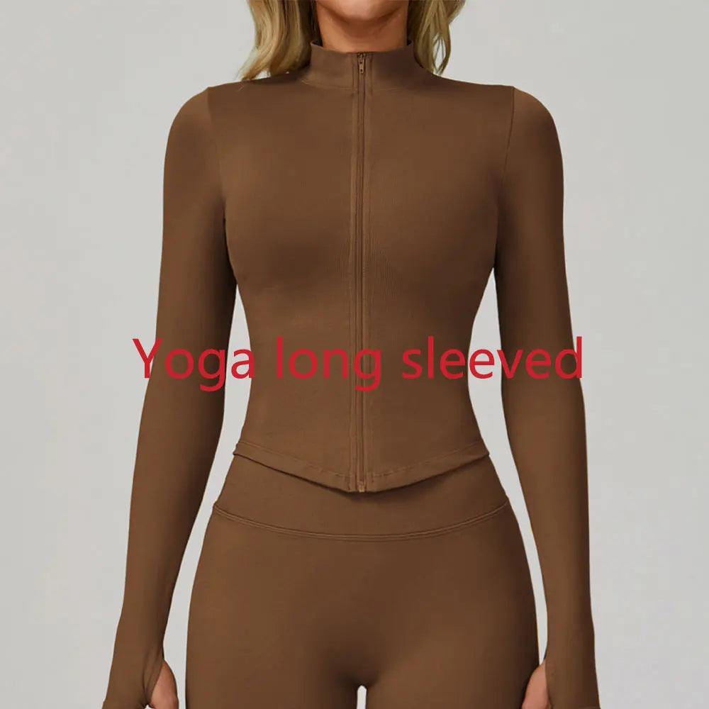 Zipper Long Sleeve Women Yoga T-shirts Fitness Jacket Solid Sports Top Running Shirts Sexy Quick Dry Gym Crop Tops Sport Wear