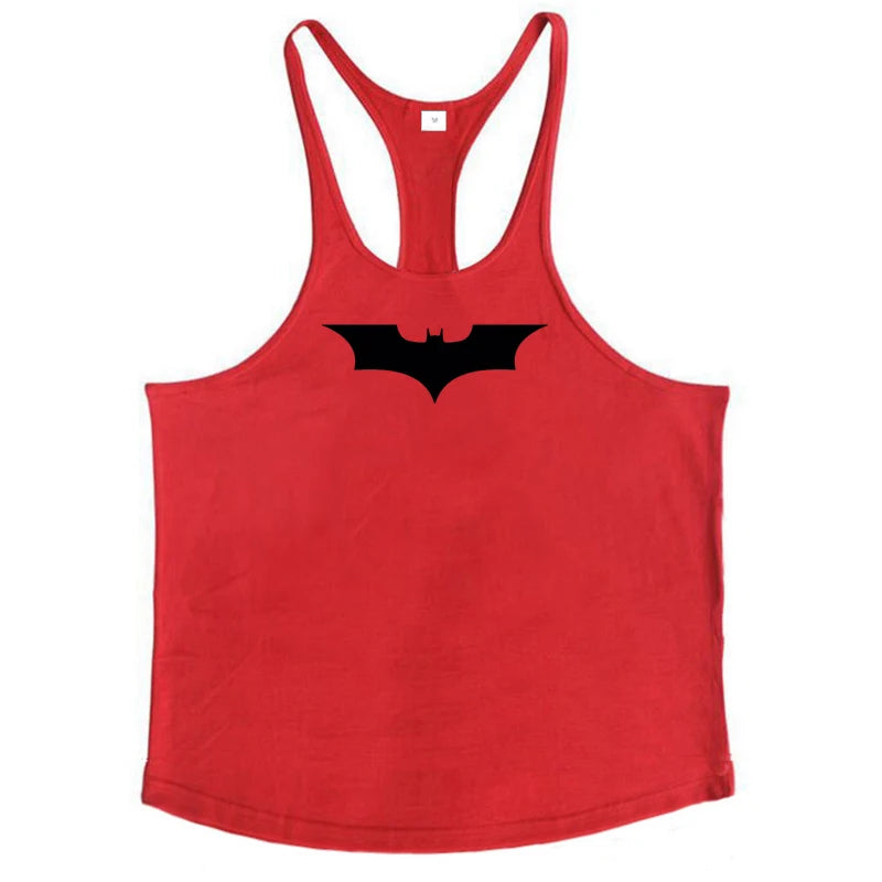 Black Bat Print Cotton Breathable Sport Tank Tops Mens Bodybuilding Sleeveless Y-Back T-shirts Gym Fitness Workout Muscle Vests