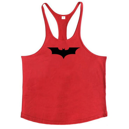 Black Bat Print Cotton Breathable Sport Tank Tops Mens Bodybuilding Sleeveless Y-Back T-shirts Gym Fitness Workout Muscle Vests