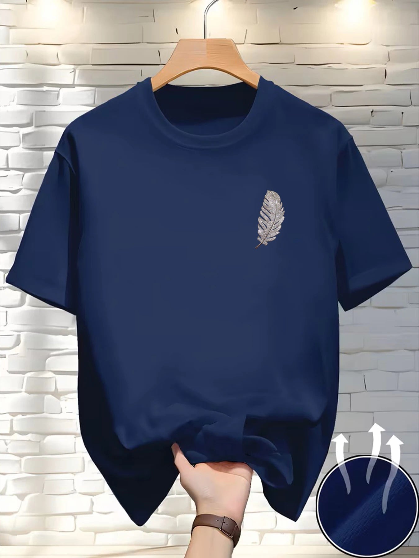 New Round Neck Running T-shirt Men Summer Thin Top Feather print Quick Dry Short Sleeve Breathable Fitness Sports T-shirt Wear