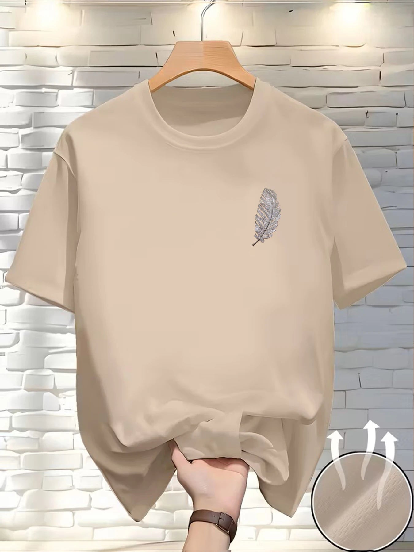 New Round Neck Running T-shirt Men Summer Thin Top Feather print Quick Dry Short Sleeve Breathable Fitness Sports T-shirt Wear