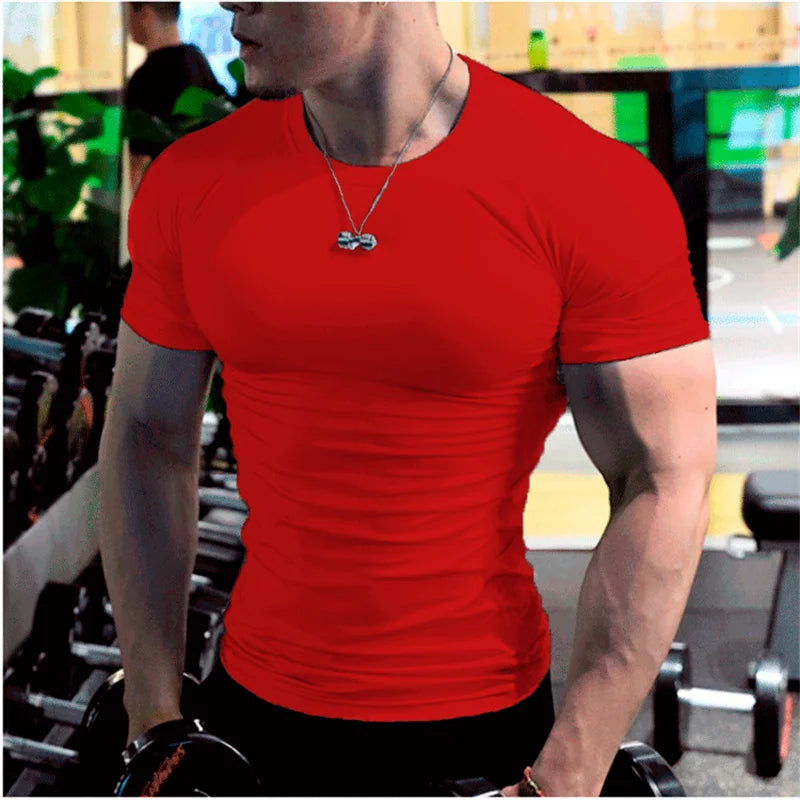 Men Compression Fitness Shirts Short Sleeve Bodybuilding T-Shirts Quick Dry Training Gym T Shirt Sport Running Shirt Soccer Top