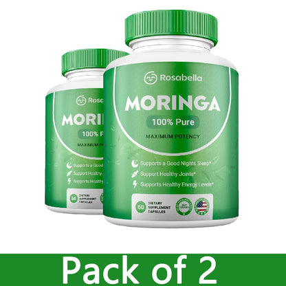 Moringa Capsules - Pure Moringa Powder, Energy, Skin, Immune & Gut Health, Rich in Antioxidant, Essential Vitamins & Amino Acids