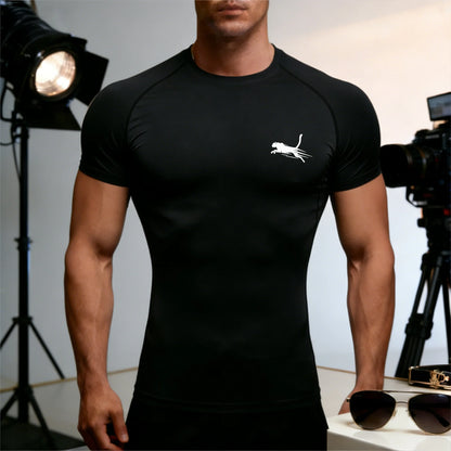 Men's Flight Print Quick Dry Compression Elastic T-Shirt Gym Running Training Slim Fit Athletic Sportswear Workout Top for Gyms
