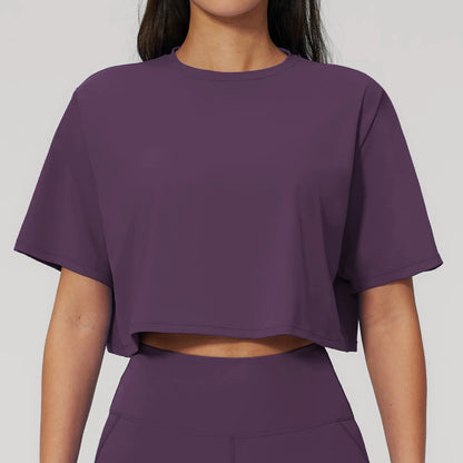 Summer Yoga Short Sleeved Sportswear Top With Exposed Navel Loose Round Neck Short T-shirt Running Gym Short Sleeved Yoga Top