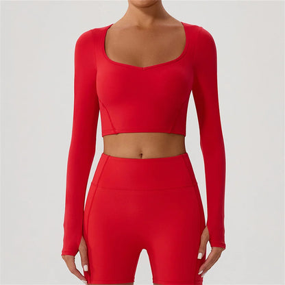 Yoga Long Sleeve Crop Tops Sports T-shirts Expose Navel Gym Workout Long Sleeve Women Running Shirts Quick Dry Fitness Top XP122