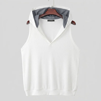 INCERUN Men's Tank Tops Patchwork Sleeveless Hooded Casual Male Vests Summer Streetwear Loose 2026 Casual Men Clothes Tops S-3XL
