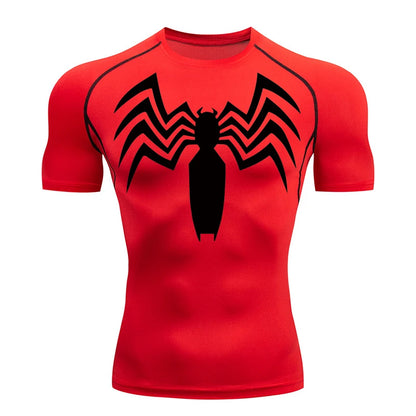 Spider Print Compression Shirts for Men Summer Short Sleeve Rash Guard Gym Workout Running Tshirt Athletic Quick Dry Tees Tops