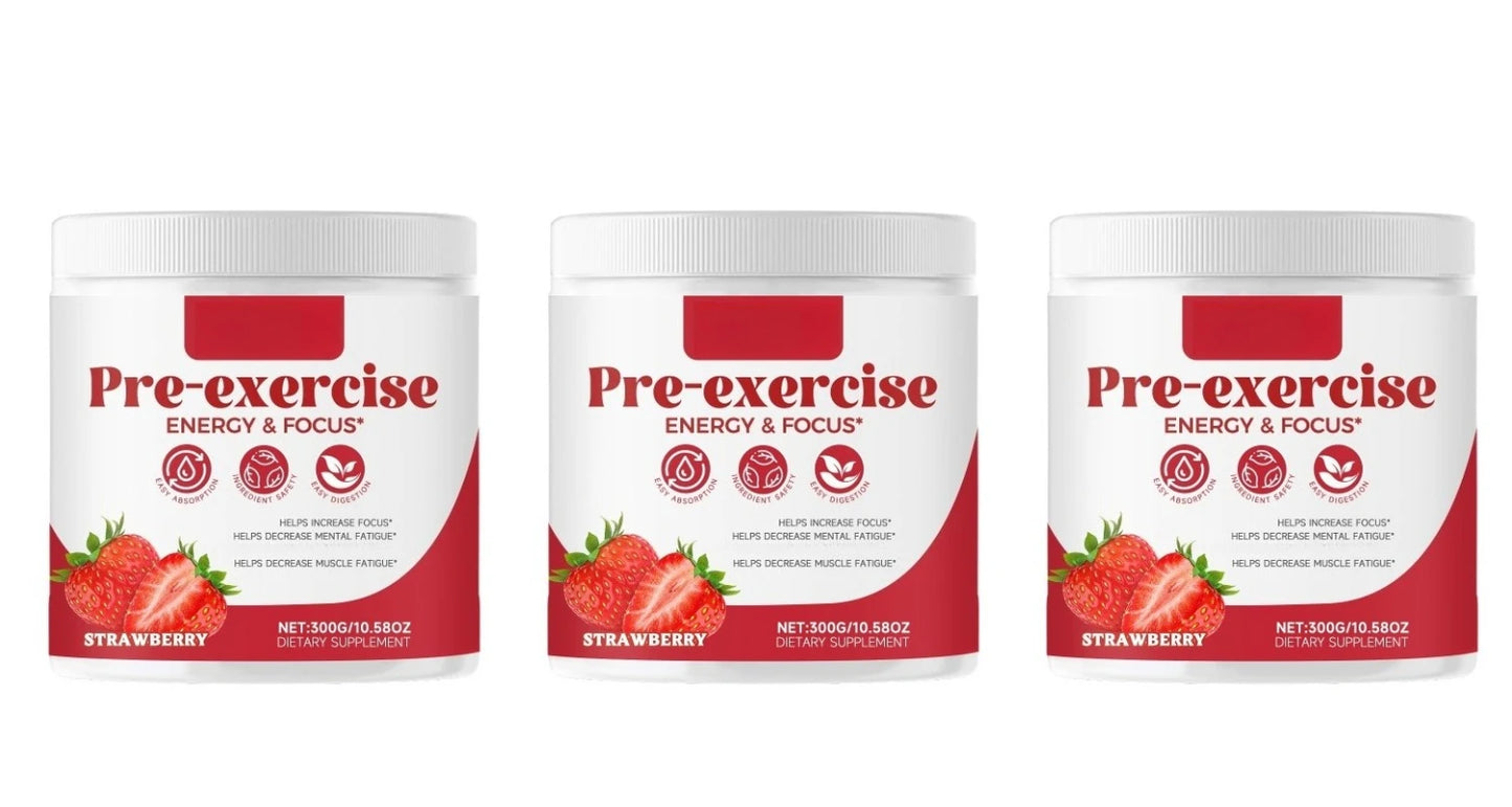 Docteat Pre Workout Powder Strawberry, Energy & Focus Support, Beta-Alanine, L-Citrulline, Rhodiola, 300g, 30 Servings Drink Mix