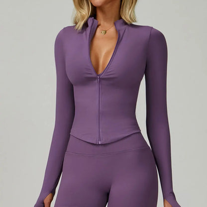 Zipper Long Sleeve Women Yoga T-shirts Fitness Jacket Solid Sports Top Running Shirts Sexy Quick Dry Gym Crop Tops Sport Wear