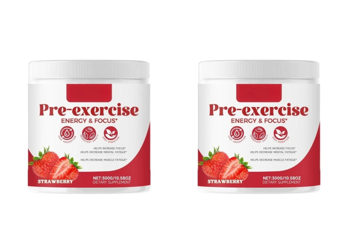 Docteat Pre Workout Powder Strawberry, Energy & Focus Support, Beta-Alanine, L-Citrulline, Rhodiola, 300g, 30 Servings Drink Mix