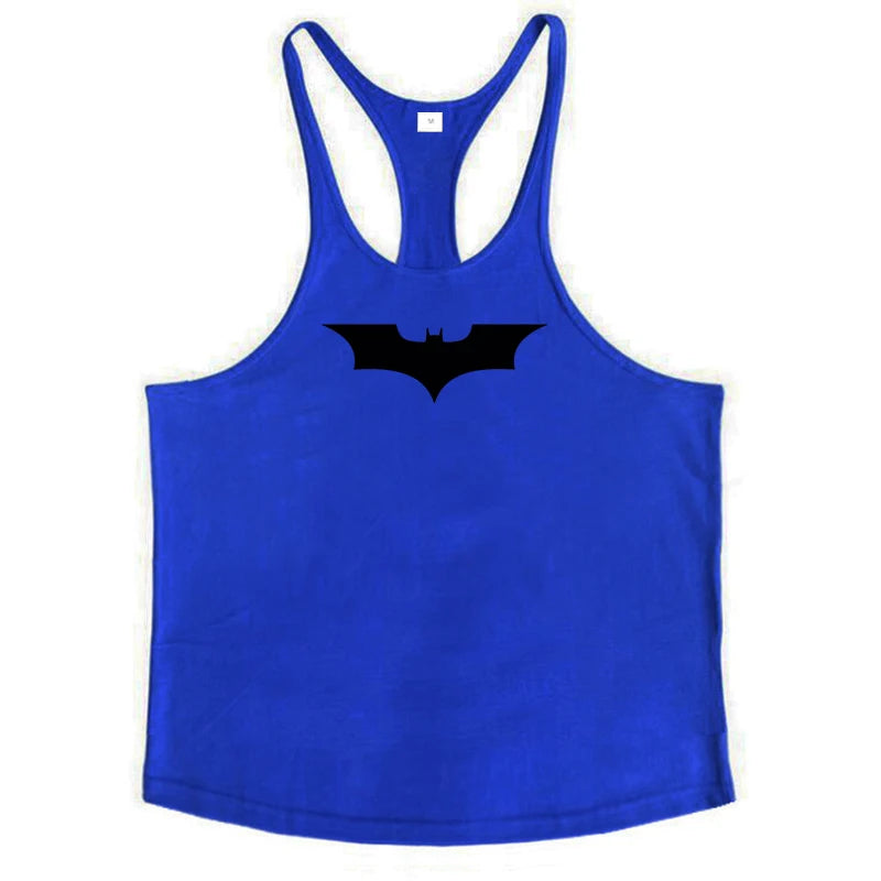 Black Bat Print Cotton Breathable Sport Tank Tops Mens Bodybuilding Sleeveless Y-Back T-shirts Gym Fitness Workout Muscle Vests