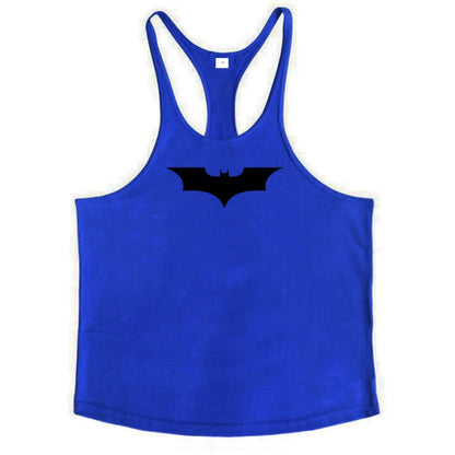 Black Bat Print Cotton Breathable Sport Tank Tops Mens Bodybuilding Sleeveless Y-Back T-shirts Gym Fitness Workout Muscle Vests