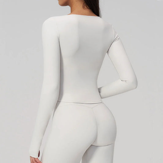 Women's Yoga Long Sleeve Slim Solid Color Fitness Top Gym Exercise Running Shirt Bare Feel Breathable High Elasticity Sports Top