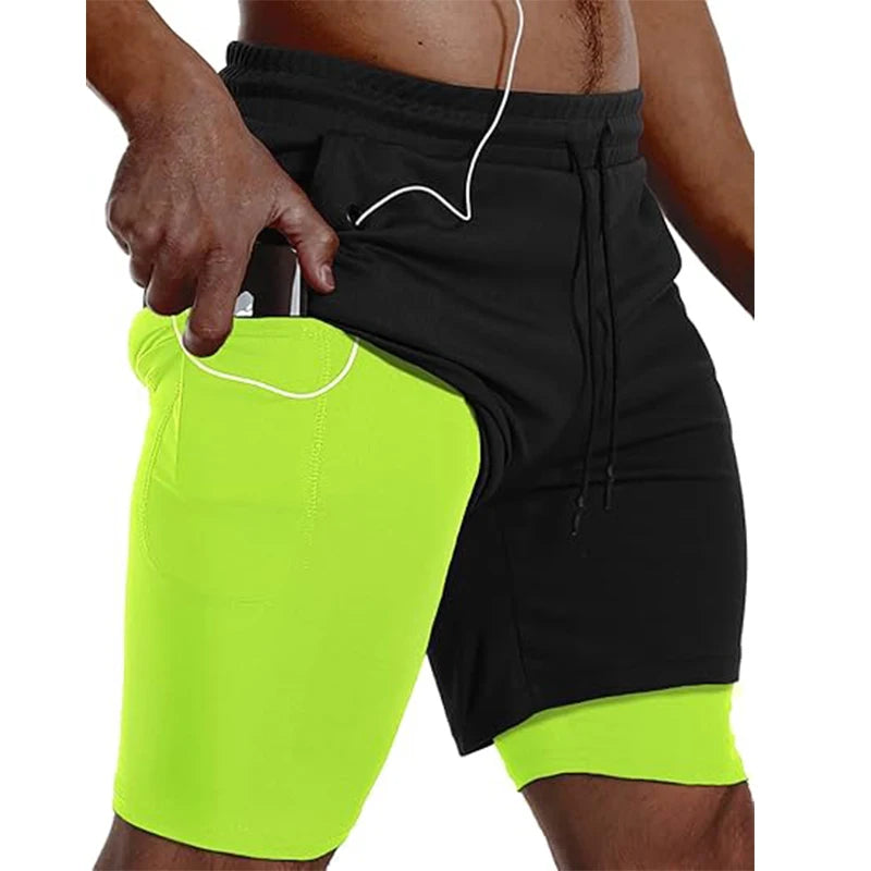 Men Sport Shorts Sportswear Double-deck Running Shorts 2 In 1 Beach Bottoms Summer Gym Fitness Training Jogging Short Pants Men
