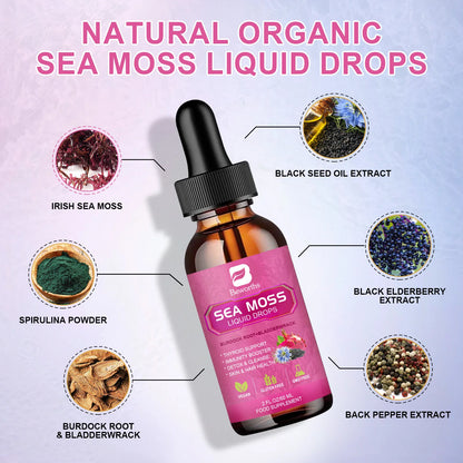 BEWORTHS 3000MG Seamoss Liquid Drop Organic Black Seed Oil & Burdock Root Bladder Enhance Immunity, Hair,Skin & Digestion Health