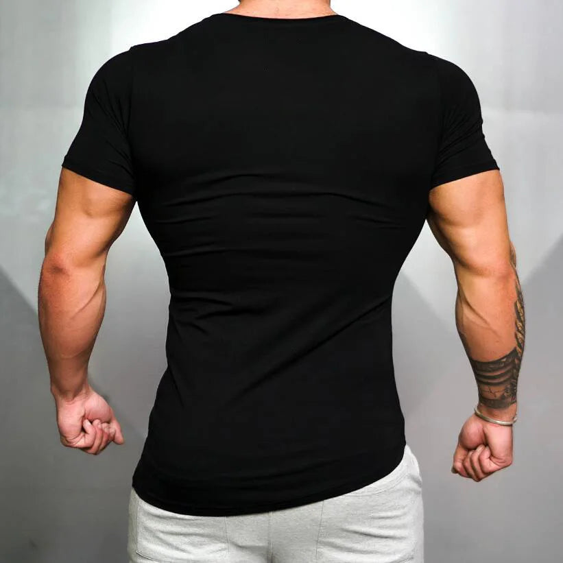 Summer Mens Slim Fit Casual Sport T-Shirts Cotton Absorb Sweat Short Sleeves Shirts Gym Fitness Bodybuilding Muscle Clothing