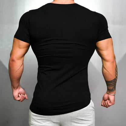 Summer Mens Slim Fit Casual Sport T-Shirts Cotton Absorb Sweat Short Sleeves Shirts Gym Fitness Bodybuilding Muscle Clothing