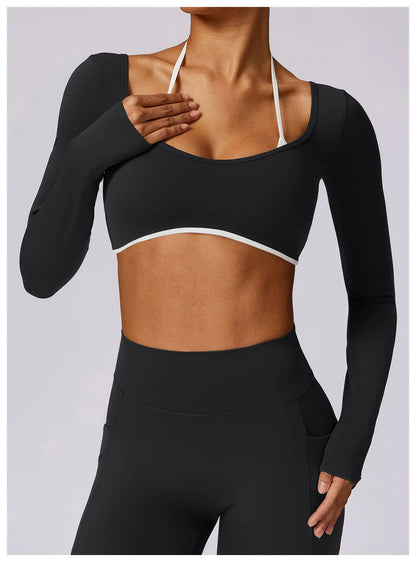 Women's Long Sleeve Top Hollowing Out Yoga Shirts Running T-Shirt Workout Running Fitness Gym Sports Top Training Crop Top