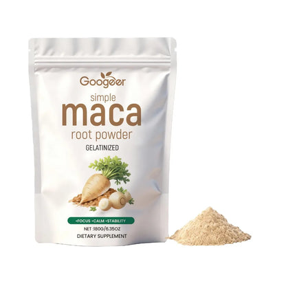 Googeer Maca Root Powder 180g Gelatinized Dietary Supplement Energy Focus Calm Balance Support Vitamin C Potassium Zinc Iron Mix