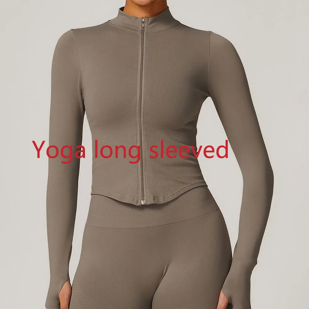 Zipper Long Sleeve Women Yoga T-shirts Fitness Jacket Solid Sports Top Running Shirts Sexy Quick Dry Gym Crop Tops Sport Wear