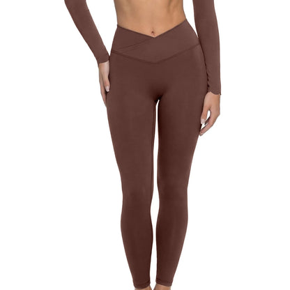 Women's Fake Two-Piece Sports Long Sleeve Halter Neck Pilates Yoga Shirt Slim Fit Fitness Sports Top Leggings Workout Tights