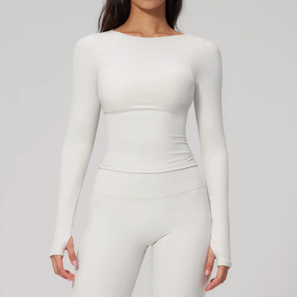 Women's Yoga Long Sleeve Slim Solid Color Fitness Top Gym Exercise Running Shirt Bare Feel Breathable High Elasticity Sports Top