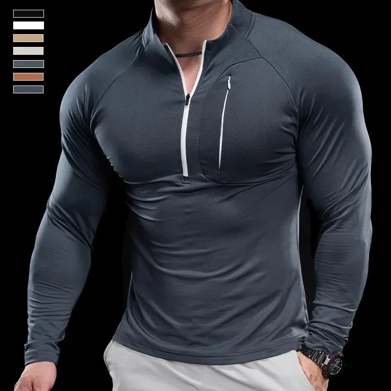 2024 New Men's Sports Gym Fitness Tops Running Training Clothes Round Neck Quick-drying Breathable Long-sleeved T-shirt Autumn