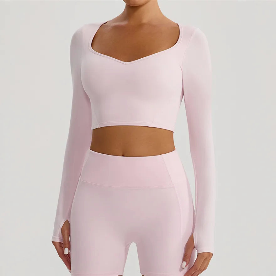 Yoga Long Sleeve Crop Tops Sports T-shirts Expose Navel Gym Workout Long Sleeve Women Running Shirts Quick Dry Fitness Top XP122