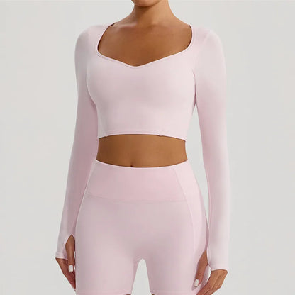 Yoga Long Sleeve Crop Tops Sports T-shirts Expose Navel Gym Workout Long Sleeve Women Running Shirts Quick Dry Fitness Top XP122