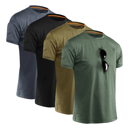 Men's Summer Fast Dry Pullerover O-Neck Tees Breathable Tactical Camping Trekking Hiking Climbing Quick Dry Sport T-Shirt