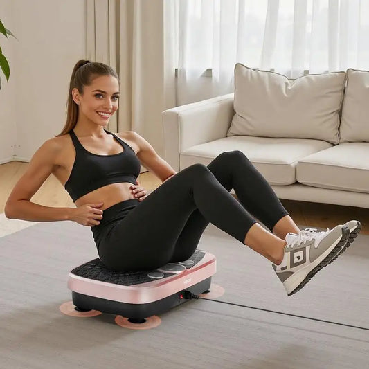 Vibration Plate Exercise Machine, Whole Body Shaker with Magnetic Acupoints for Lymphatic Drainage and Weight Loss, Home Workout Gym Fitness Equipment with 2 Resistance Bands for Women Men, Pink