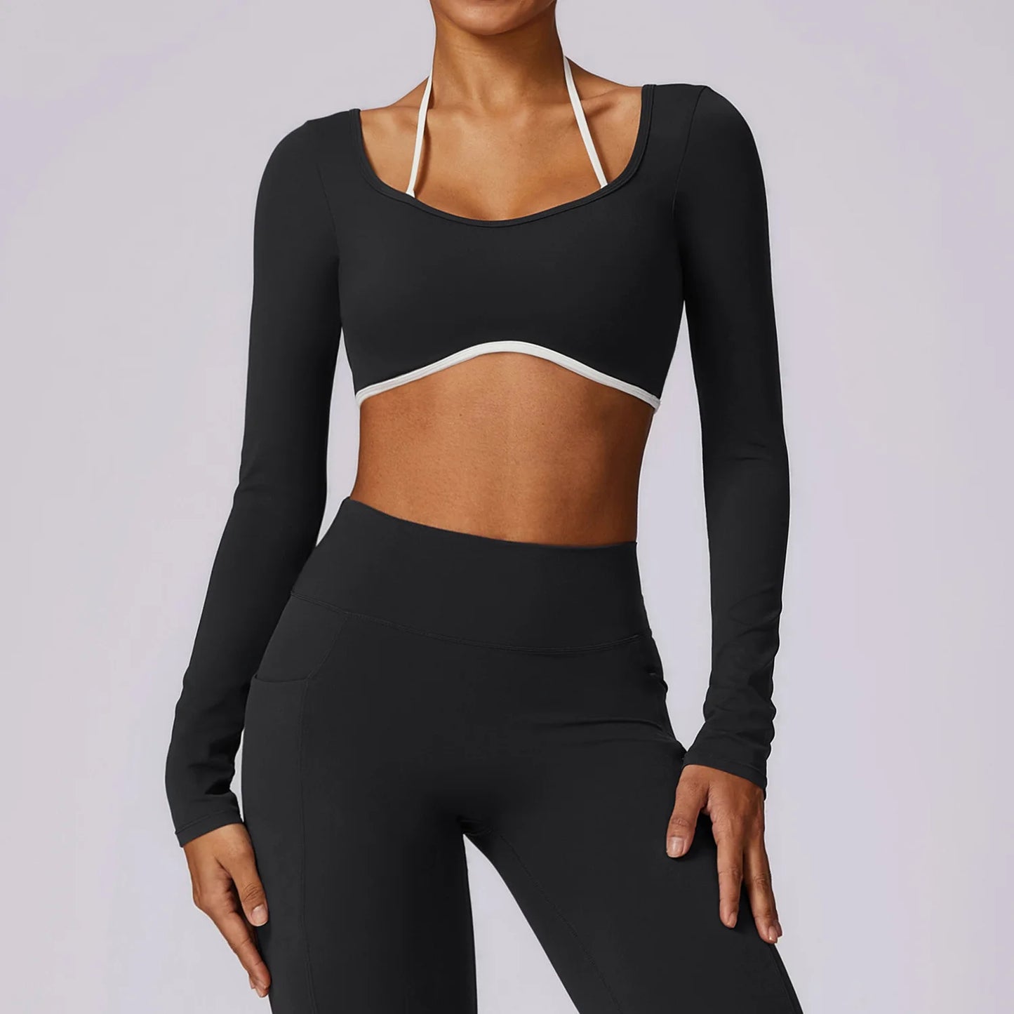 Women's Long Sleeve Top Hollowing Out Yoga Shirts Running T-Shirt Workout Running Fitness Gym Sports Top Training Crop Top