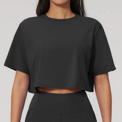 Summer Yoga Short Sleeved Sportswear Top With Exposed Navel Loose Round Neck Short T-shirt Running Gym Short Sleeved Yoga Top