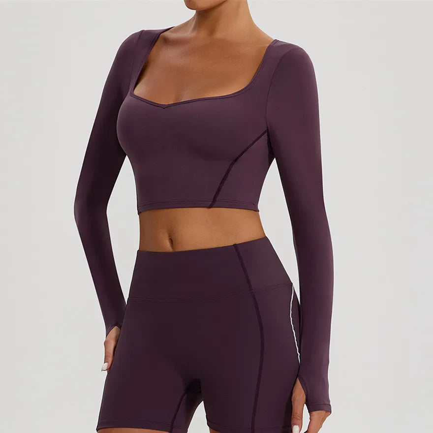 Yoga Long Sleeve Crop Tops Sports T-shirts Expose Navel Gym Workout Long Sleeve Women Running Shirts Quick Dry Fitness Top XP122
