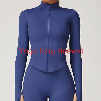 Zipper Long Sleeve Women Yoga T-shirts Fitness Jacket Solid Sports Top Running Shirts Sexy Quick Dry Gym Crop Tops Sport Wear