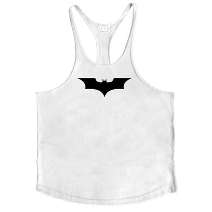 Black Bat Print Cotton Breathable Sport Tank Tops Mens Bodybuilding Sleeveless Y-Back T-shirts Gym Fitness Workout Muscle Vests