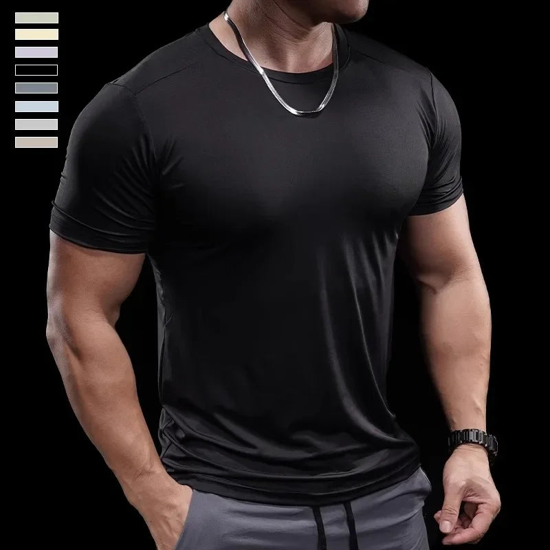 Summer New Basketball Men's Running Training Sports Gym Fitness High Elastic Quick-drying Casual Short-sleeved T-shirt Tops