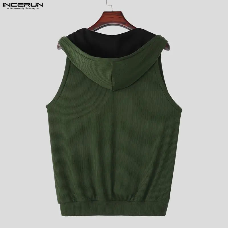 INCERUN Men's Tank Tops Patchwork Sleeveless Hooded Casual Male Vests Summer Streetwear Loose 2026 Casual Men Clothes Tops S-3XL