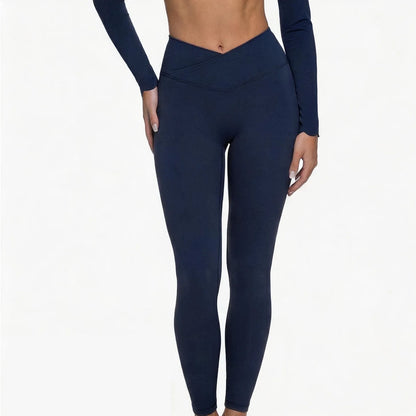 Women's Fake Two-Piece Sports Long Sleeve Halter Neck Pilates Yoga Shirt Slim Fit Fitness Sports Top Leggings Workout Tights