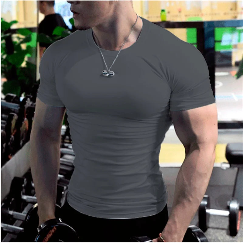 Men Compression Fitness Shirts Short Sleeve Bodybuilding T-Shirts Quick Dry Training Gym T Shirt Sport Running Shirt Soccer Top